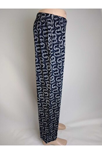 YAŞAR TRİKO Navy Blue Patterned Viscose Women's Bottom Clothing - Double Pocket, Elastic Waist, Summer Door