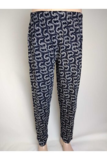 YAŞAR TRİKO Navy Blue Patterned Viscose Women's Bottom Clothing - Double Pocket, Elastic Waist, Summer Door