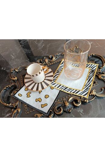 LASETU leopar ve zebra desenli gold simli kahve yanı peçete sunum peçetesi kokteyl peçete 2 adet