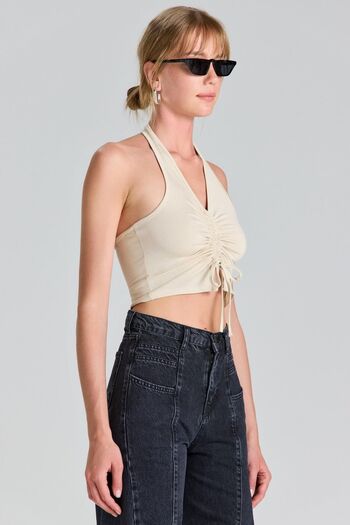 boutiquen 2697 Beige Crop with Drawstring on the Front