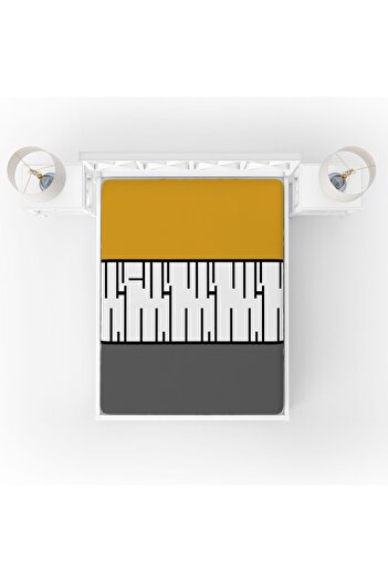 yok yok evim eve dair her şey Single Mustard Piano Bed Sheet - Elastic