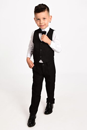 Merdia Kids Boy's Suit 3-Button Tuxedo with Vest and Bow Tie