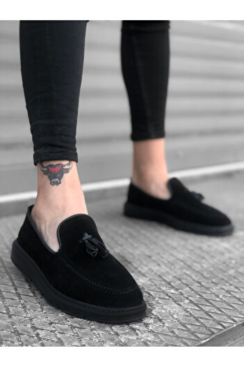 BOA BA0005 Laceless High Sole Classic Suede Black Black Sole Tassel Men's Shoes