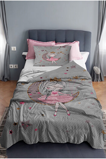 HOMESSA Cute Girl Sitting on the Moon Patterned Single Pique (with Pillow Case)