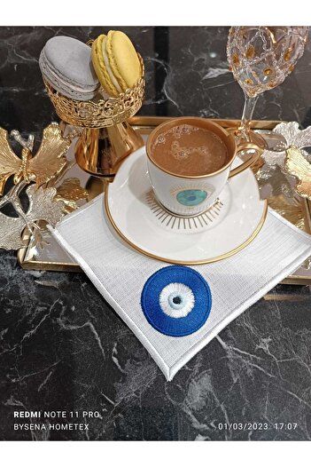 LASETU Evil Eye Beaded Cocktail Napkin and Coffee Presentation Napkin 6 Pieces