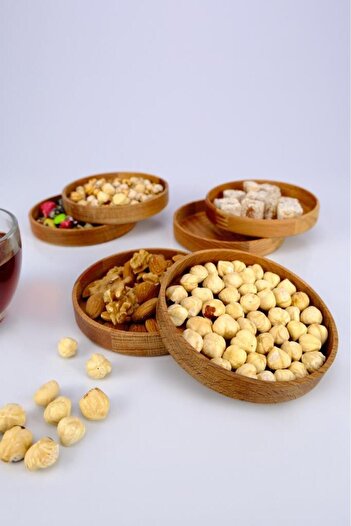 Digithome 6-Piece 11 cm Round Beech Wooden Snack Bowl and Bowl Presentation Set