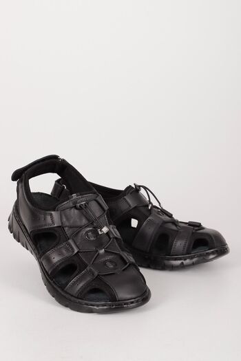 GÖNDERİ(R) Black Gön Genuine Leather Men's Sandals 42670