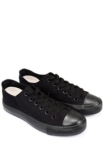 GÖNDERİ(R) Charcoal Laced Women's Linen Casual Sports Flat Sole Sneaker 35222
