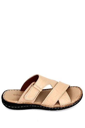 GÖNDERİ(R) Beige Antique Gön Genuine Leather Men's Slippers 20606