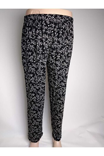 YAŞAR TRİKO Black Patterned Viscose Bottom Clothing - Double Pocket, Elastic Waist, Summer Door
