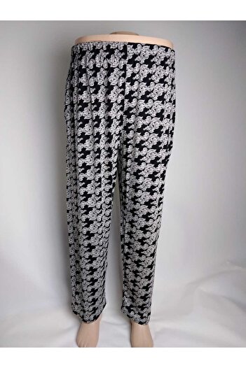 YAŞAR TRİKO Black Patterned Viscose Bottom Clothing - Double Pocket, Elastic Waist, Summer Door