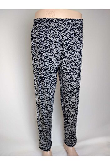 YAŞAR TRİKO Navy Blue Patterned Viscose Women's Bottom Clothing - Double Pocket, Elastic Waist, Summer Door