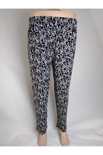 YAŞAR TRİKO Navy Blue Patterned Viscose Women's Bottom Clothing - Double Pocket, Elastic Waist, Summer Door