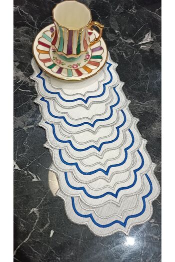 LASETU Set of 6 Silver and Navy Blue Embroidered Cocktail Napkins - Coffee Side and Presentation Napkin