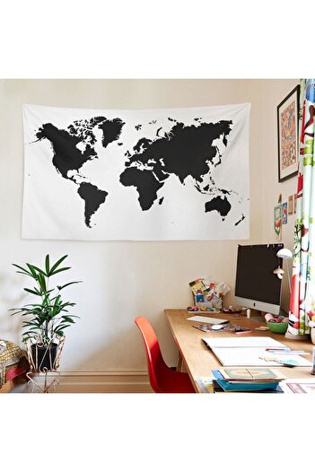 WALLHANG World Map Black Wall Cloth, Wall Carpet 150x100 Cm