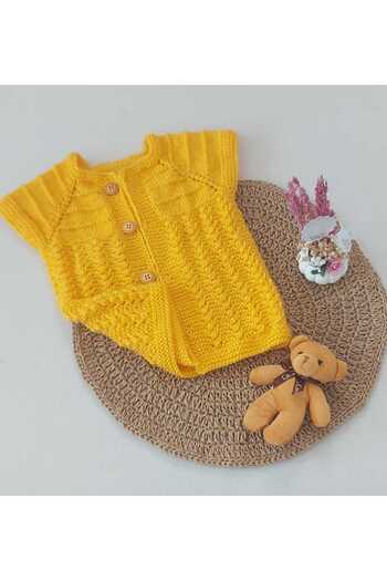 BEGİN 0-12 Months Yellow Baby Vest - Cotton Hand Knitted, Buttoned and Gift