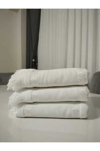 HMZ Fiesta 50x90 3-Piece Etamine Embroidered Towel - Cross Stitch and Etamine Embroidered Fringed Towel