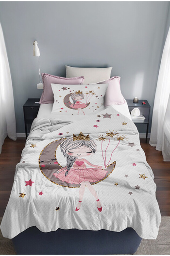 HOMESSA Cute Girl Sitting on the Moon Patterned Single Pique (with Pillow Case)