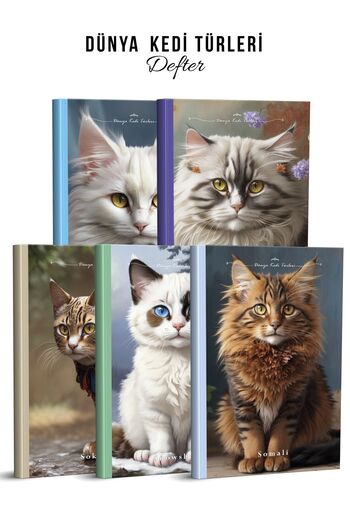 YAPAY ZEKA SANAT World Cats Notebooks 5 Pieces '13x19' High Quality Cover 96 Pages Unlined 9-1