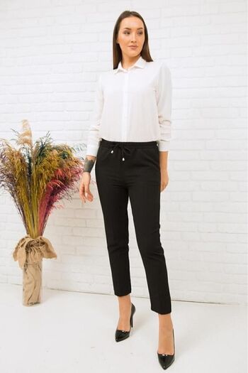 Moda Bu Women's Black Elastic Waist Carrot Cut Pencil Pants