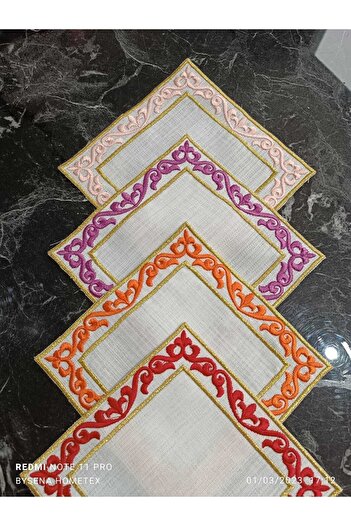 LASETU Hüma Şah Modeli 4 Adet Kokteyl Peçetesi, Kahve Yanı Peçete Kırmızı, Mor, Turuncu Ve Pembe Renkli