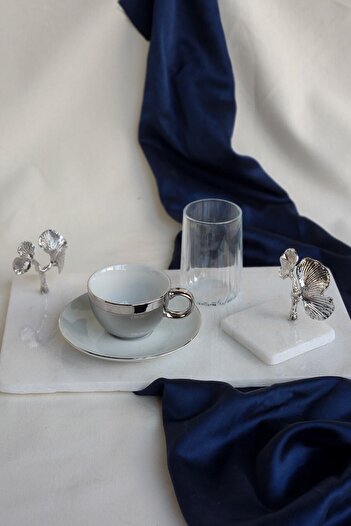 ioadesign Groom's Coffee Set Real Fine Marble Tray + Cup + Water Cup + Lunch Box Ginko Figured Silver Color