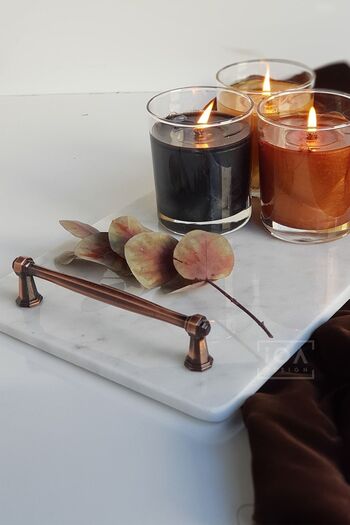 ioadesign Narcissus Real Thin Marble Presentation Tray (32X20 CM) - Antique Copper Handle