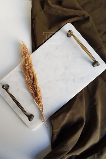 ioadesign Narcissus Real Thin Marble Presentation Tray (32X20 CM) - Antique Gold Handle