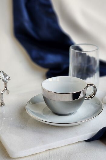 ioadesign Groom's Coffee Set Real Fine Marble Tray + Cup + Water Cup + Lunch Box Ginko Figured Silver Color