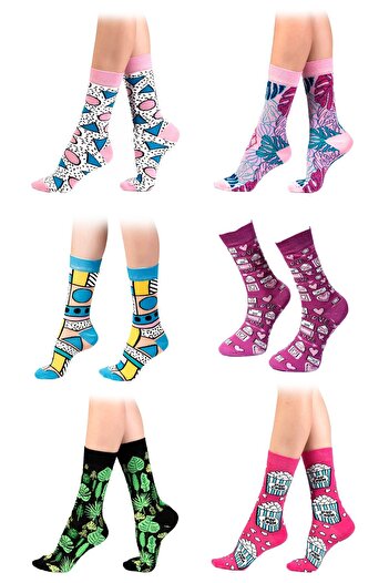 Ozzy Pack of 6 Organic Cotton Seamless Women's Multicolored Patterned Socks 7