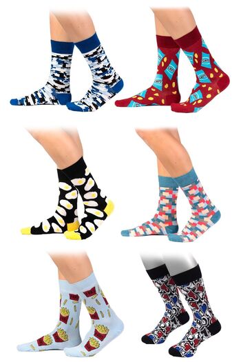 Ozzy Pack of 6 Organic Cotton Seamless Men's Multi-Colored Patterned Socks 3