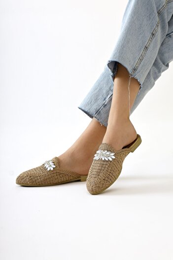 Limoya Marlina Mink Buckle Detailed Knitted Women's Slippers