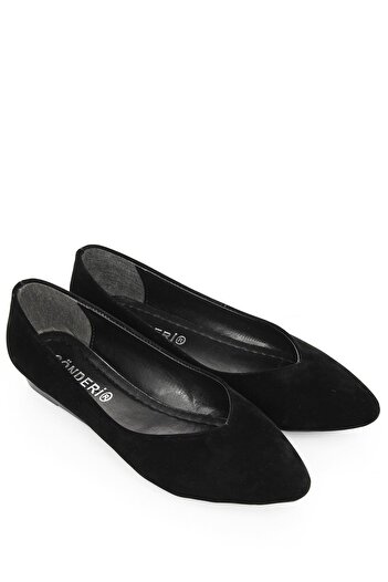 GÖNDERİ(R) Flache Damenschuhe aus schwarzem Wildleder mit spitzer Zehenpartie und flachem Absatz 40221