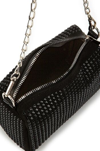 minebag Shine Black Women's Crossbody Bag - Long Strap and Stone Detail