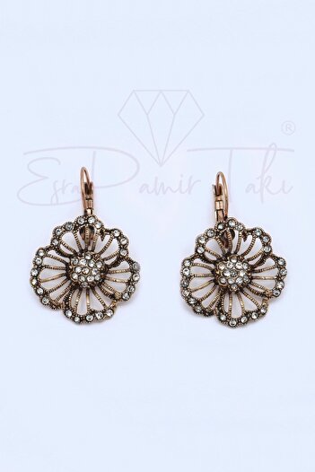 Esra Pamir Zircon Stone Diamond Mounted Flower Earrings
