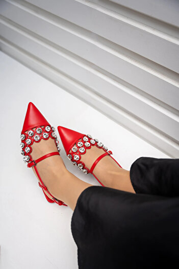 LAMİNTA Red Stone Detailed Halley Women's Ballerinas