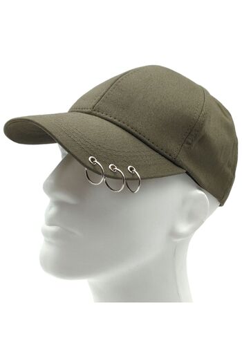 AXE SPORTSWEAR Unisex Khaki Summer Baseball Cap with Piercing Ring Detail and Adjustable Velcro Back Cap