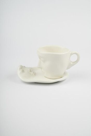 Heredot Mithra Life 110 ML - Face Shaped Ceramic White Turkish Coffee Cup Set MIT1079
