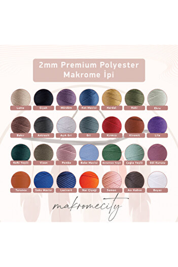 Makromecity Premium 100 Gr Polyester Makrome Ipi Gül Kurusu 2mm - 120 M Supla Ip Ve Çanta Ipliği