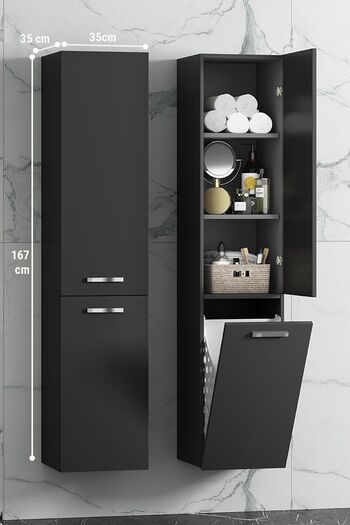 ÖZCEDEN Yeni Boy 35*167 cm Antrasit Gri Mat MDF Sepetli Asma Banyo Boy Dolabı