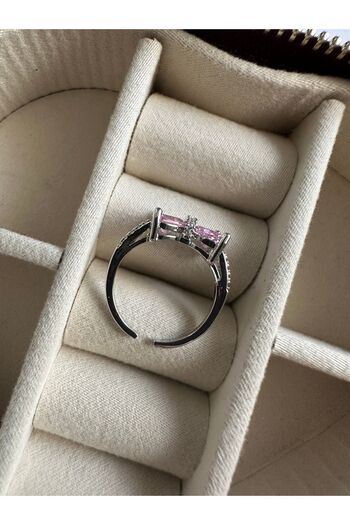 ringbox Silver Colored Zircon Stone Pink Ribbon Ring