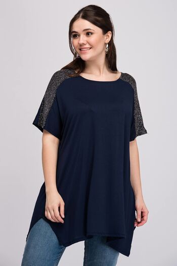 Alesia Navy Blue Viscose Blouse - Shoulder Detail, Bgsx-14