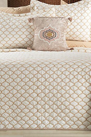 Çeyiz Diyarı Melodie Double Bed Cover 4 Pieces Cream Cappucino