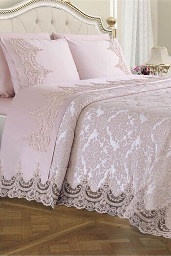 Çeyiz Diyarı French Laced Dowry Bridal Set Arus 7 Pieces Powder