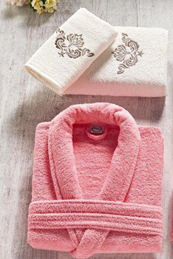 Çeyiz Diyarı Ardora Curl Family Bathrobe Set Pomegranate Flower Cream