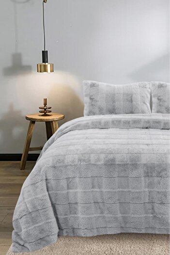 Çeyiz Diyarı Sonnia Rabbit Feather Double Bedspread Gray