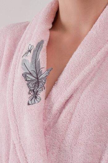 Cotton Box Embroidered 3D Bamboo Family Bathrobe Set Perla Pink Anthracite