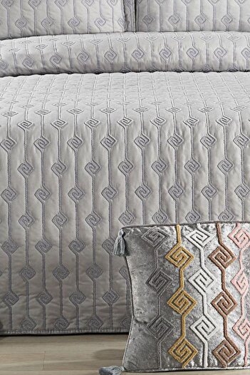 Çeyiz Diyarı Lori Double Bed Cover 4 Pieces Gray