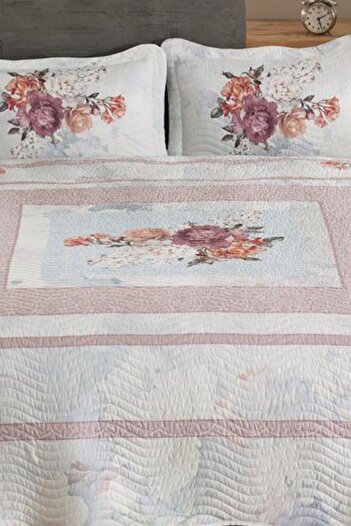 Çeyiz Diyarı Lorenza Printed Quilted Double Bedspread Dried Rose