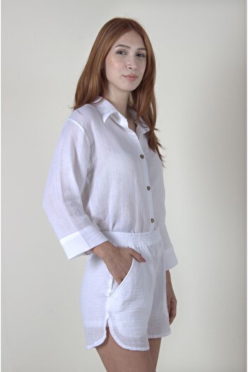 ARİNNASİDE Muslin Women's Thin Belted Summer White Bottom Shorts